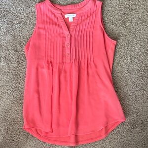 Ann Taylor Coral Pleated Sleeveless Blouse